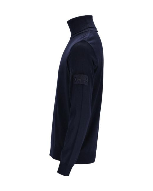 Stone Island Blue Logo Patch High Neck Jumper for men