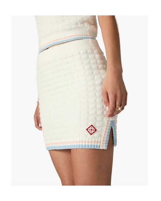 Casablanca White Bouclé Logo-Trim Mini Skirt