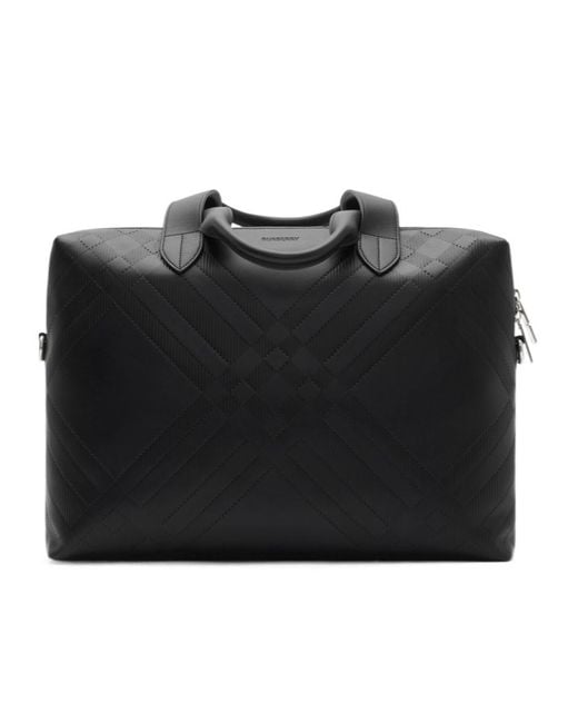 Burberry Black Checked Zip-Around Briefcase for men