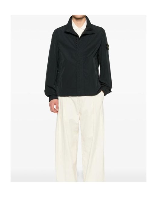 Stone Island Black Logo Patch High Neck Jacket for men