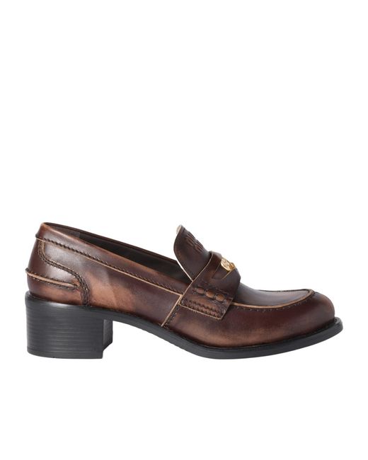Miu Miu Brown Logo-Embossed Penny Loafers