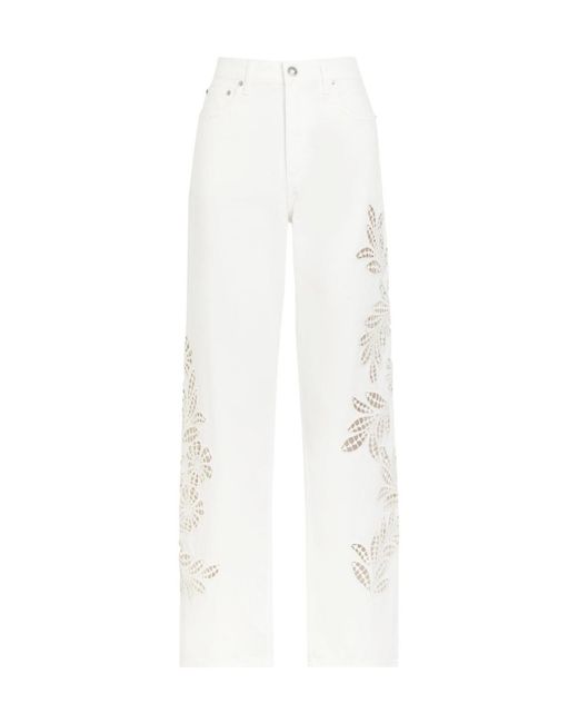 Rag & Bone White Embroidered Straight-Leg Jeans