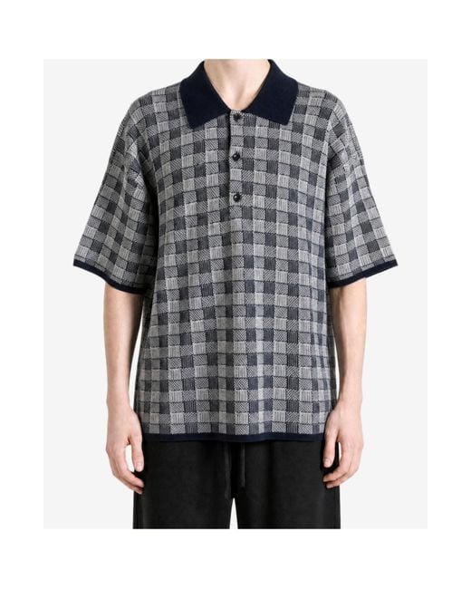 The Elder Statesman Gray Check-Pattern Short-Sleeve Polo Shirt for men