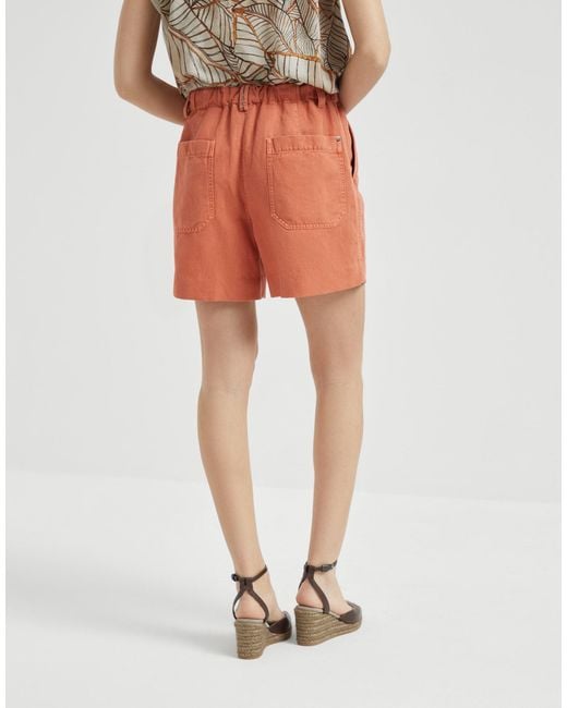 Brunello Cucinelli Orange Pleated Shorts