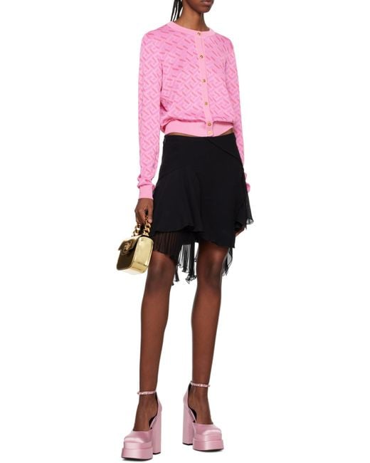 Versace Pink La Greca Monogram Button-Up Cardigan