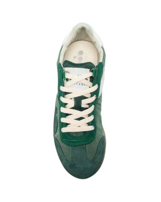 Diadora Green Suede-Panelled Sneakers for men