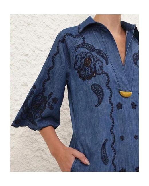 Zimmermann Blue Embroidered Midi Dress