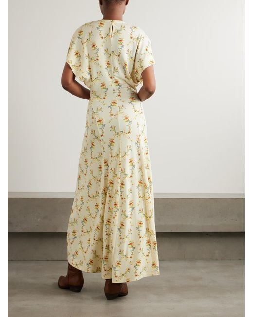 Rabanne Metallic Floral-Print Ruched Midi Dress