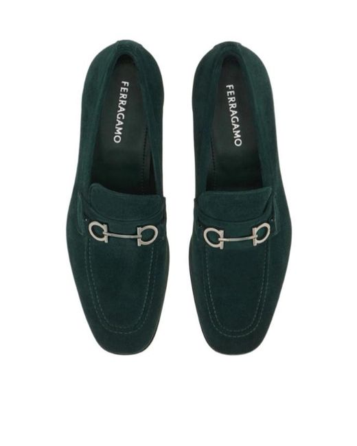 Ferragamo Green Gancini Buckle Loafer for men