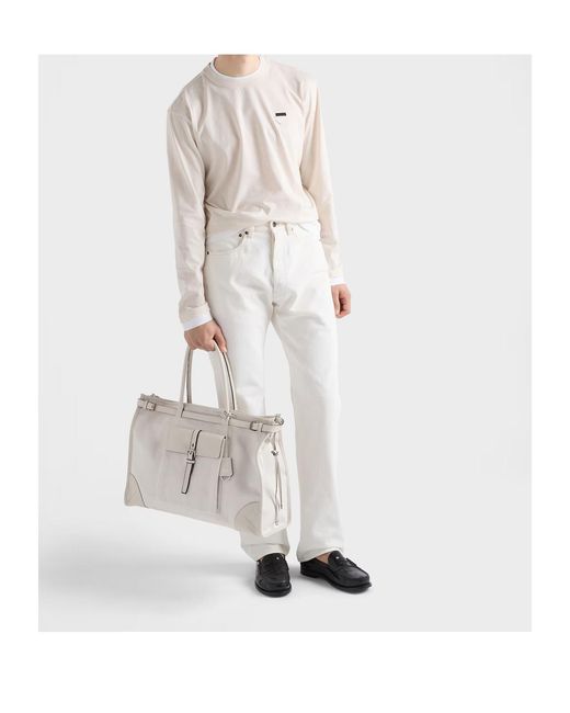 Prada Gray Bonnie Denim And Leather Tote Bag for men