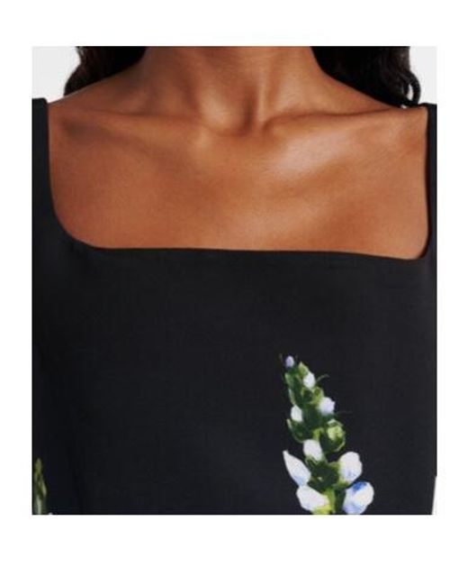 Oscar de la Renta Blue Floral Faille Coktail Dress