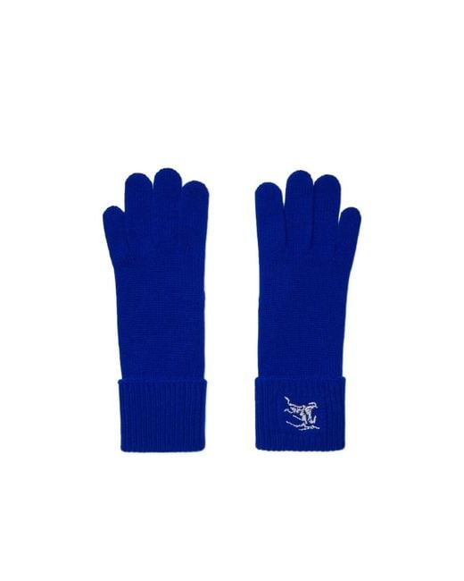 Burberry Blue Equestrian Knight Logo Embroidered Full-Finger Gloves for men
