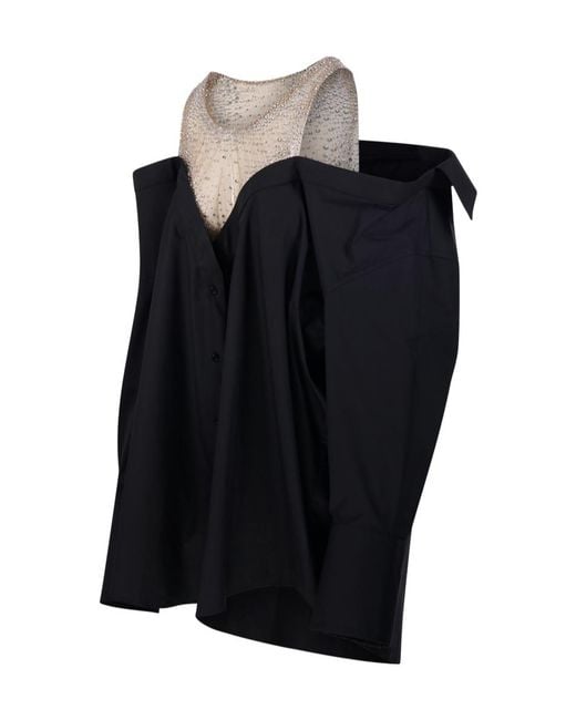 GIUSEPPE DI MORABITO Black Crystal Tulle Detail Dress
