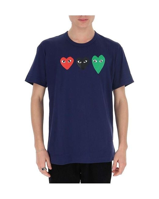 COMME DES GARÇONS PLAY Blue Comme Des Garçons Play Heart Printed T-Shirt for men