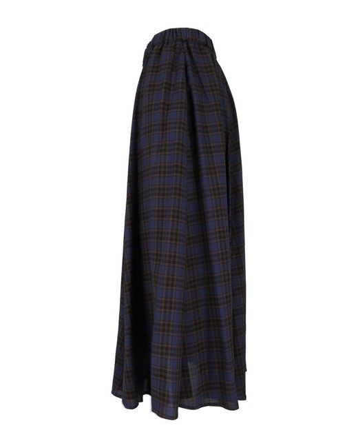 Aspesi Blue Plaid Gatheredwaist Maxi Skirt