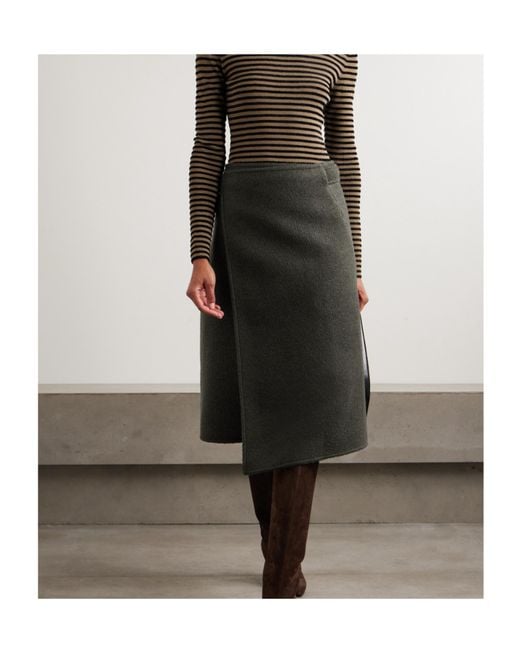 Proenza Schouler Green Bodhi Wool-Blend Bouclé-Twill Midi Wrap Skirt