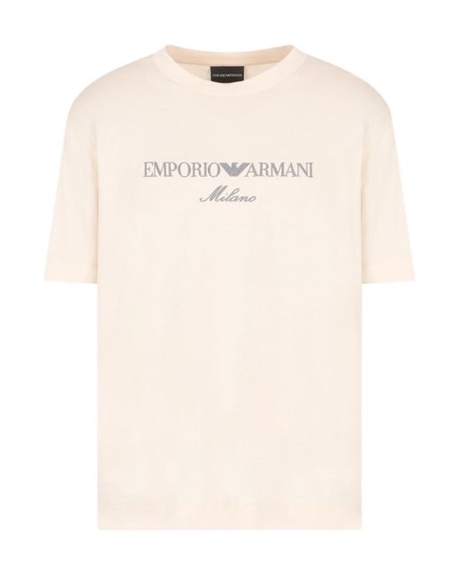 Emporio Armani Natural Logo Embroidered Crewneck T-Shirt for men