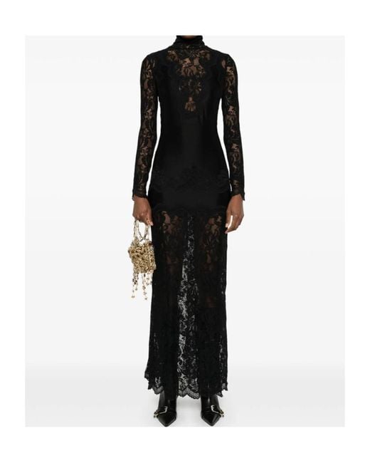 Rabanne Black Rabanne Floral Lace High-Neck Long Dress