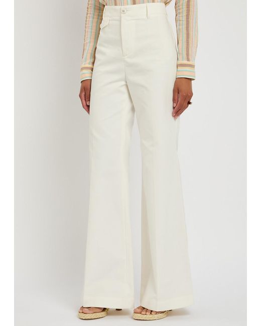 Chloé White Flared-Leg Canvas Trousers