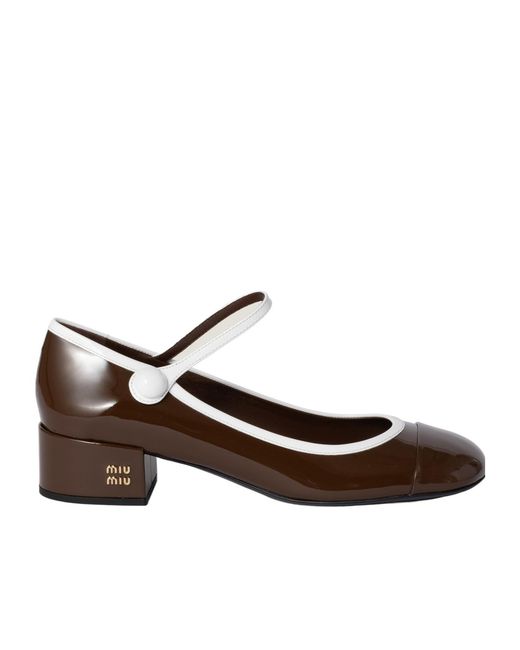 Miu Miu Brown Two-Tone Patent Leather Mary Jane Pumps