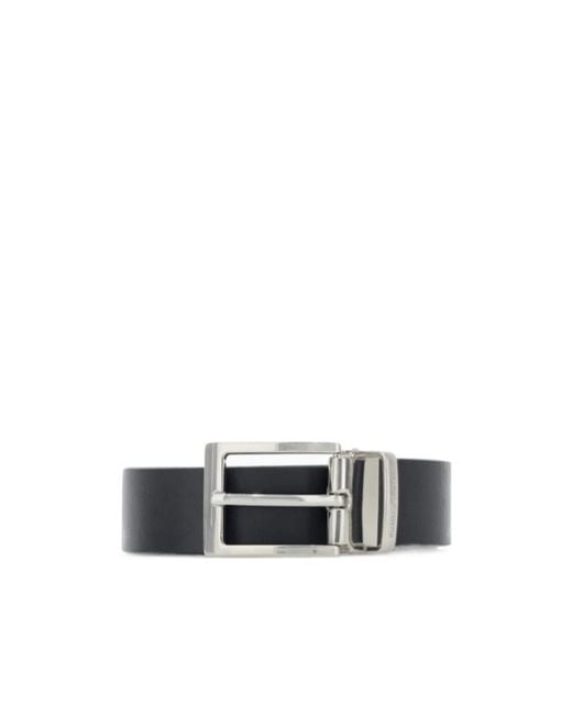 Emporio Armani White Smooth Leather Tongue Belt With A Rectangular Metal Buckle for men