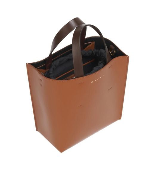 Marni Brown Logo Printed Two-Toned Tote Bag