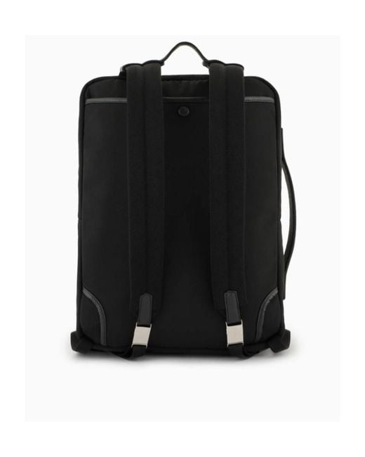 Giorgio Armani Black Logo Printed Zipped Backpack for men