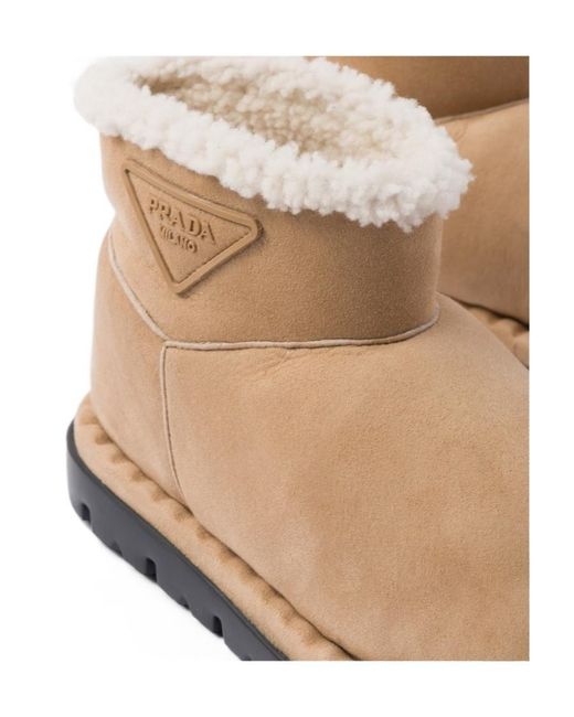 Prada Natural Triangle-Logo Suede Boots
