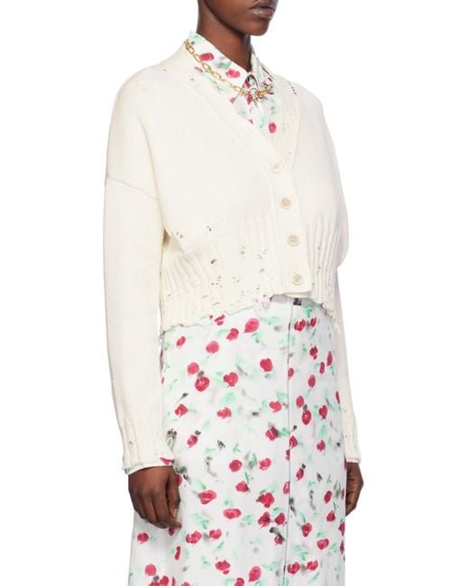 Marni White Distressed Cropped Knitted Cardigan