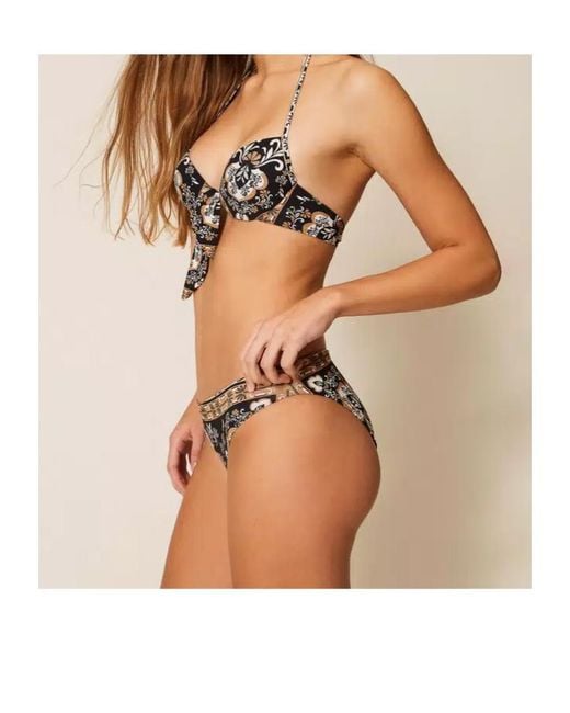 Twinset Metallic Push-Up Bikini Top With Print And Rhinestones