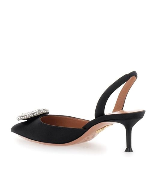 Aquazzura Black Embellished Hoop Slingback Pumps