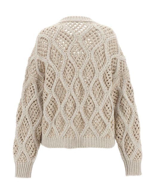 Brunello Cucinelli Natural Sequin Embellished Knitted Jumper