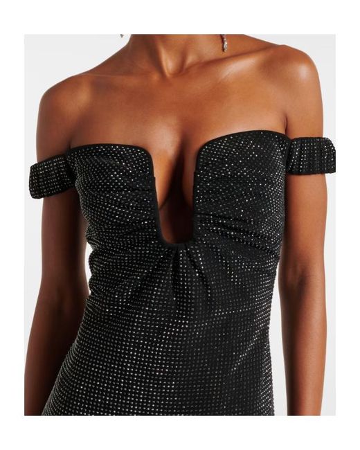 Roland Mouret Black Crystal-Embellished Off-Shoulder Gown