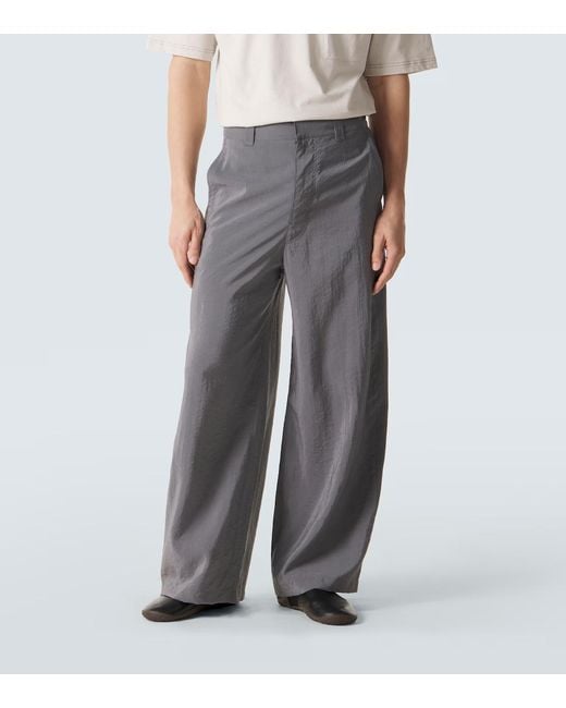 Lemaire Gray Silk-Blend Barrel-Leg Pants for men