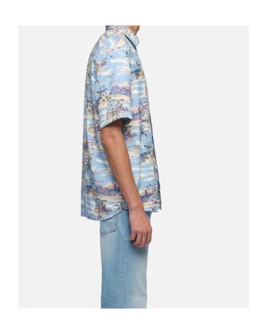 7 For All Mankind Blue Patterned Short Sleeve Shirt for men