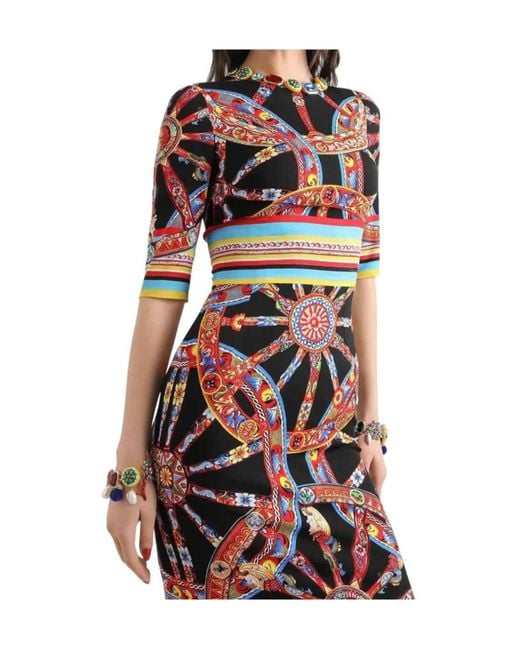 Dolce & Gabbana Red Carretto Printed Midi Dress