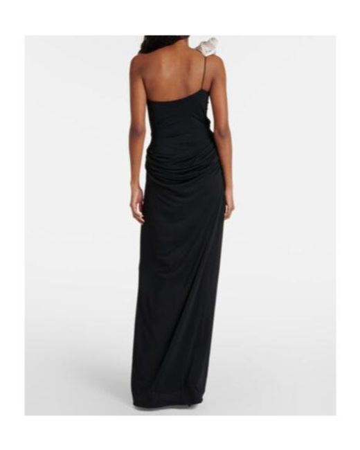 Magda Butrym Black Ruffled Cutout One-Shoulder Gown