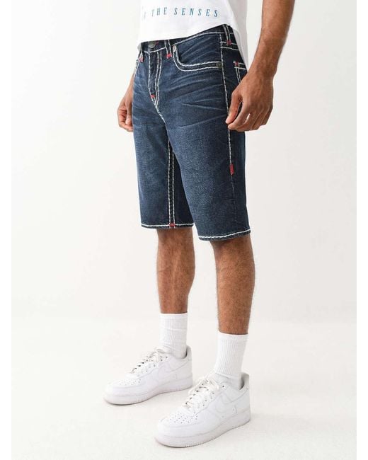 True Religion Blue Belt-Loop Shorts for men