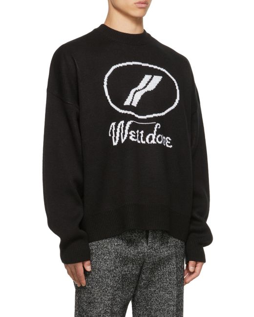 we11done Black Logo-Intarsia Crew-Neck Jumper for men