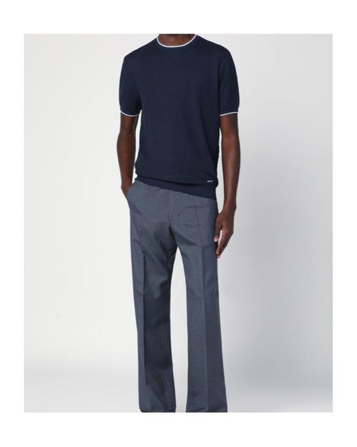 Prada Blue Short-Sleeved Crewneck Jumper for men