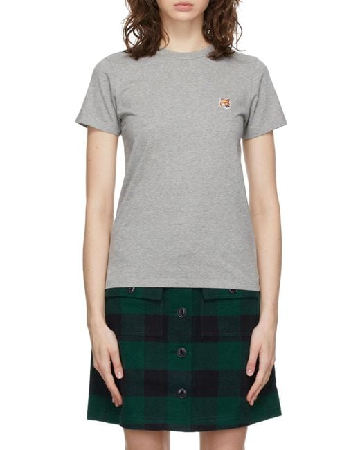 Maison Kitsuné Gray Fox Embroidery T-Shirt