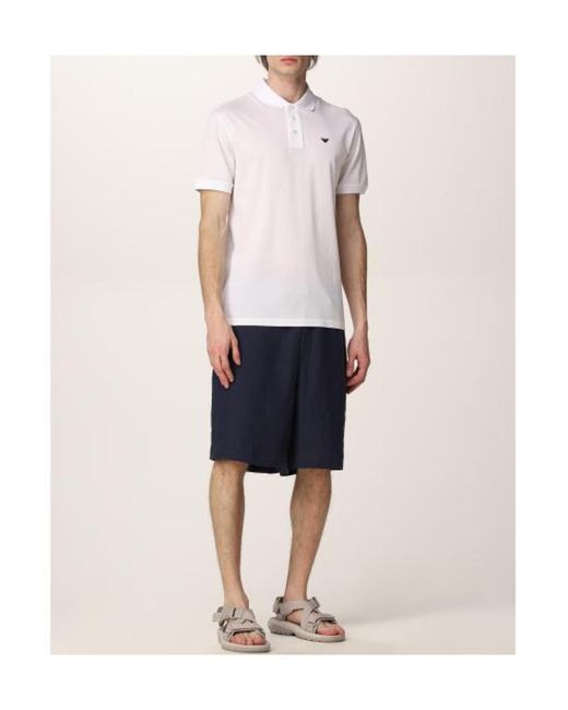 Emporio Armani White Logo-Embroidered Polo Shirt for men