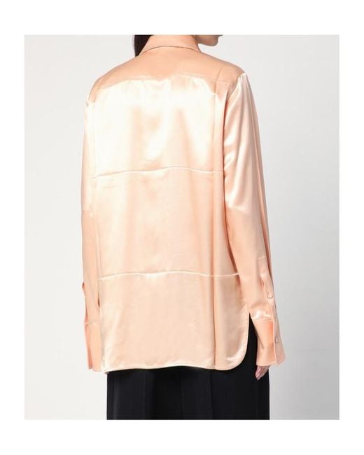 Jil Sander Natural Satin Tie-Neck Shirt