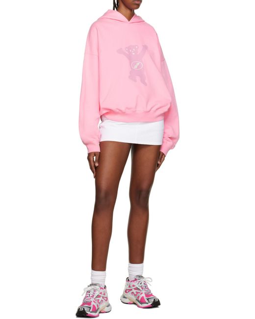 we11done Pink Logo Print Cotton Hoodie for men