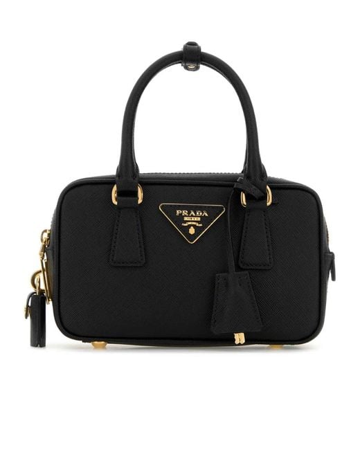 Prada Black Triangle-Logo Zipped Tote Bag