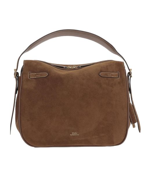 Polo Ralph Lauren Brown Logo Printed Zipped Shoulder Bag