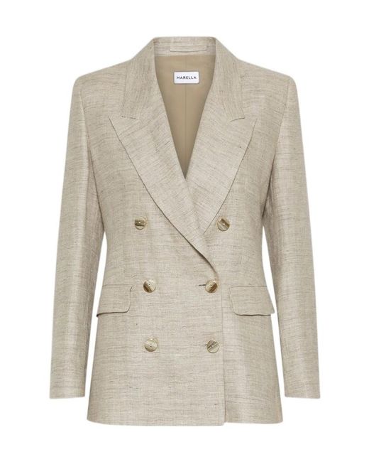 Marella Natural Double-Breasted Linen Blazer