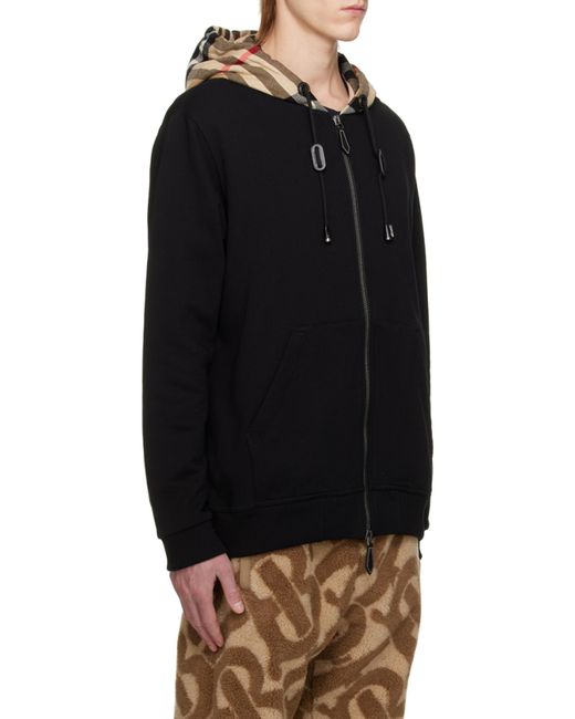 Burberry Blue Check Detailed Zipped Drawstring Hoodie for men