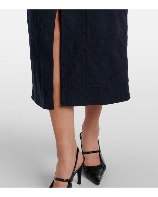 Erdem Blue Floral Cotton-Blend Jacquard Midi Skirt
