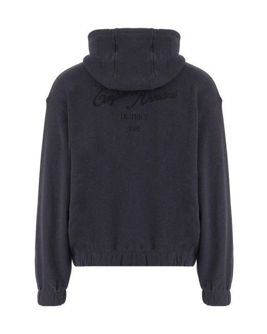 Emporio Armani Blue Logo-Embroidered Zip-Up Hoodie for men